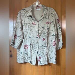 VTG Dressbarn Womens size 20W button up collared blouse floral print 3/4 sleeve